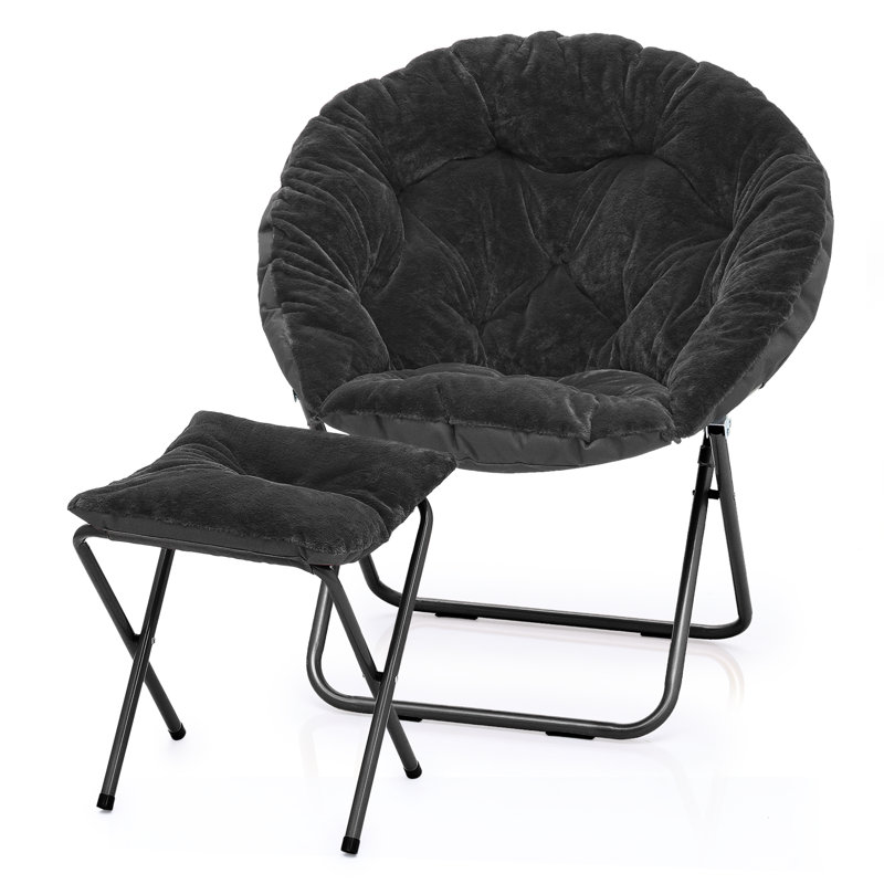 Ebern Designs Folding Saucer Chair With Ottoman Upholstered Accent Chair Moon Chair And Footrest Set For Bedroom Wayfair